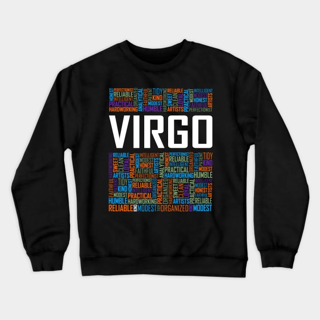 Virgo Zodiac Words Crewneck Sweatshirt by LetsBeginDesigns